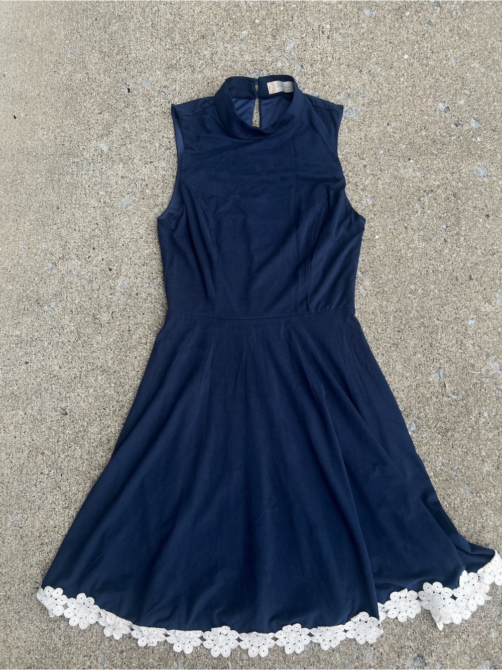 Altar'd State Navy Sleeveless Fit-and-Flare Dress with White Crochet Trim
